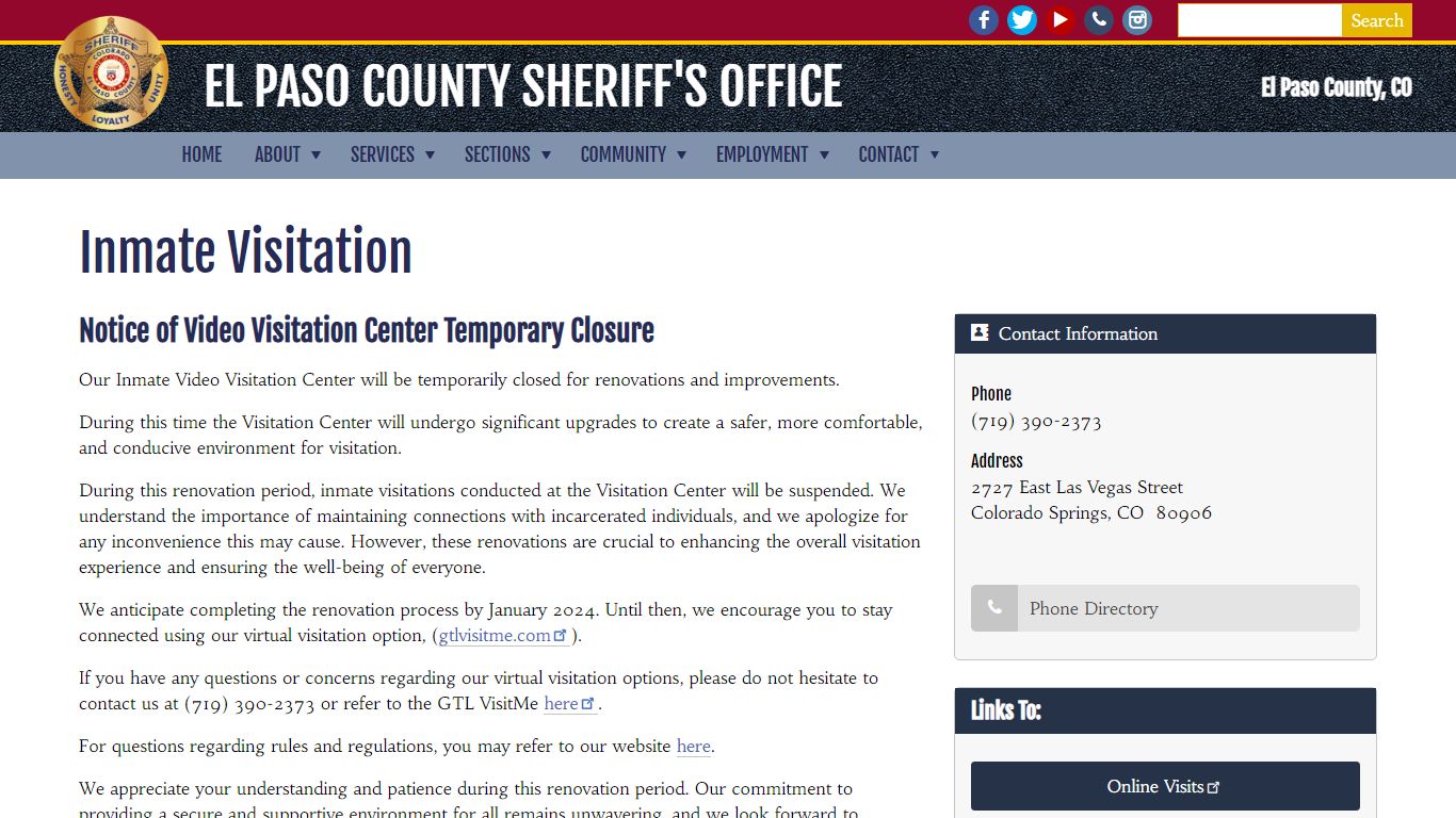 Inmate Visitation | El Paso County Sheriff